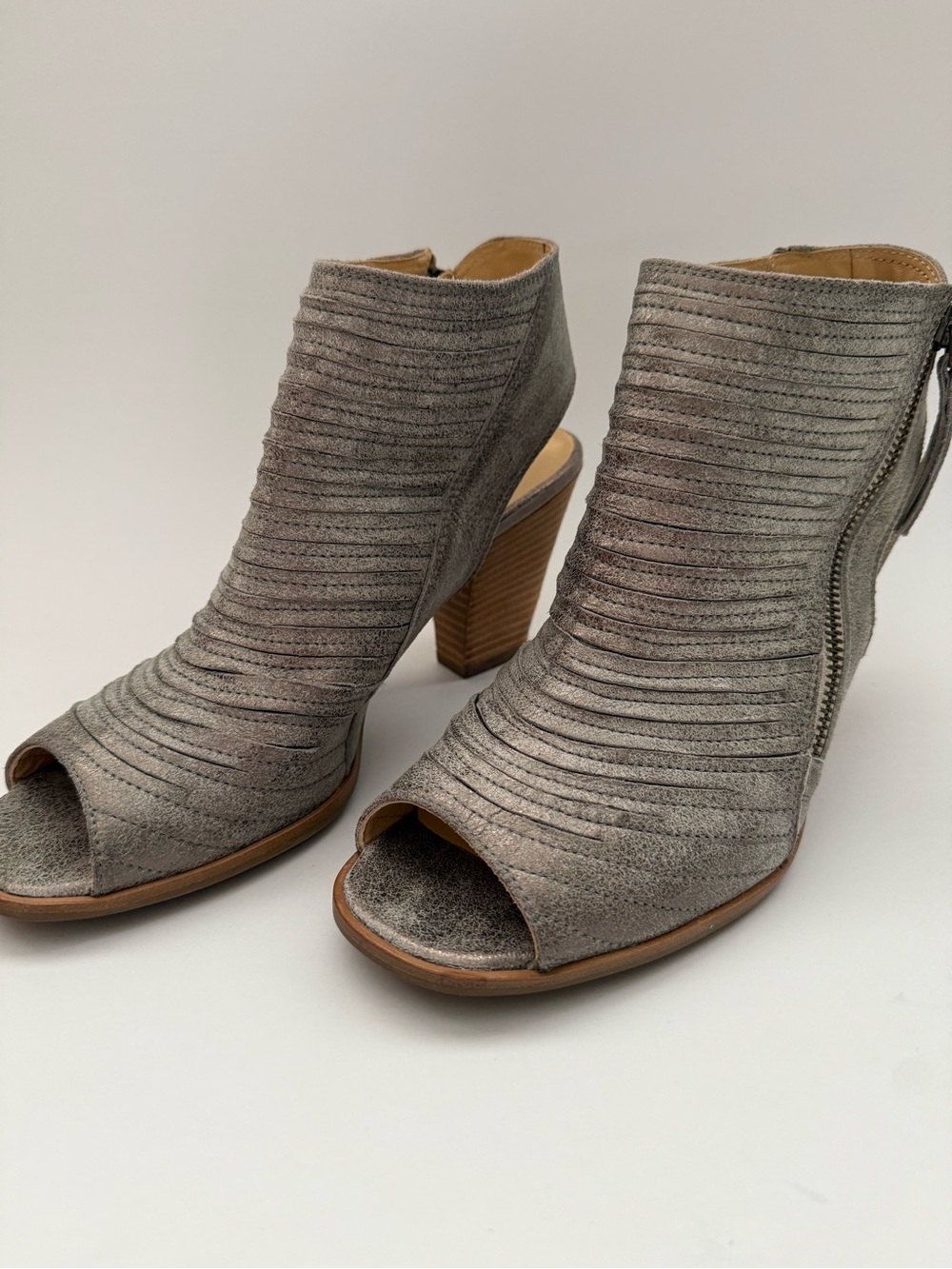 Paul Green Cayanne Ankle Booties Smoke Brushed Gray Suede Peep Toe Size 8.5